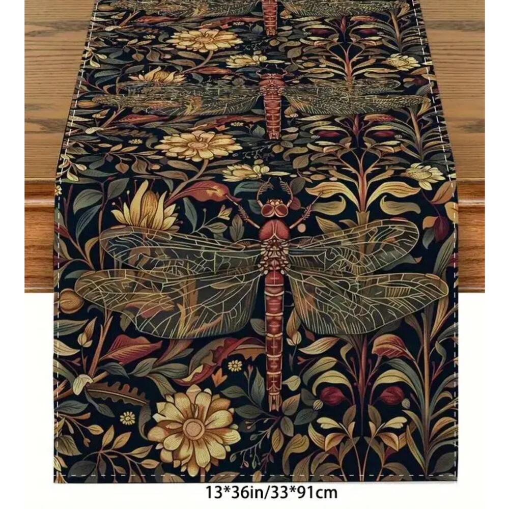 William Morris Dragonfly Table Runner 13"x72" Floral Traditional Dark Academia